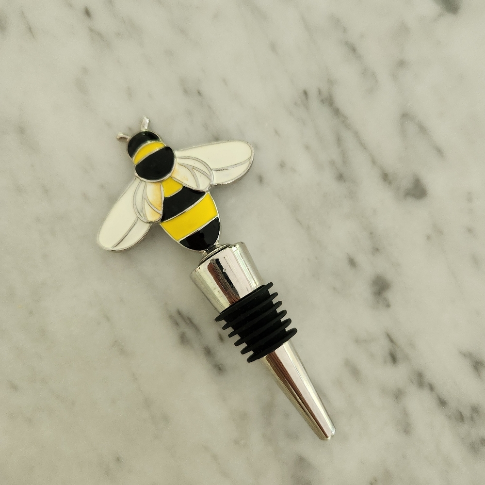 Bee Wine Stopper - Yellow, Black, and Silver